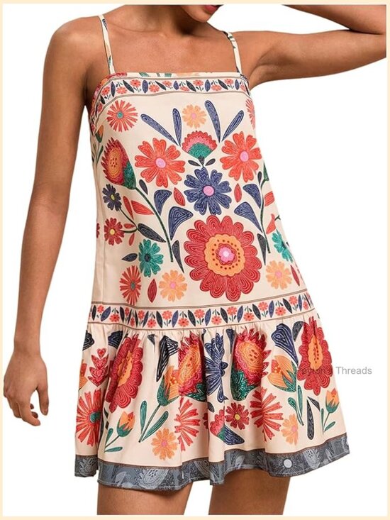 Dresses & Skirts - Sleeveless Cami Dress Floral Flounce Hem Summer Short Dresses